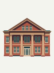 Grand Classical Brick Building: Architectural Illustration