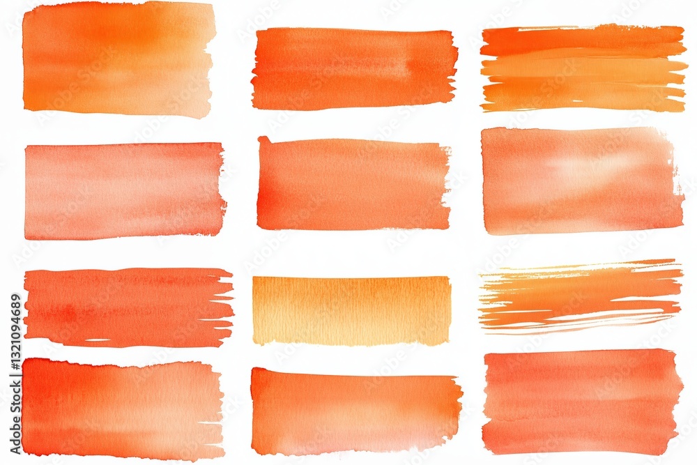 Poster orange watercolor stripes a collection of handdrawn watercolor strokes and rectangle shapes with an 