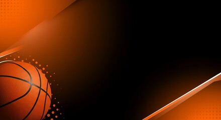 Dynamic Basketball Background Design: Orange and Black Abstract Graphics with a Realistic Basketball