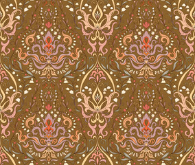 Paisley, traditional damask classical luxury old fashioned floral ornament. Seamless pattern, background. Vector illustration.