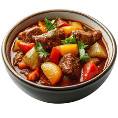 A Bowl of Hungarian Goulash Stew with Paprika Isolated on Transparent Background
