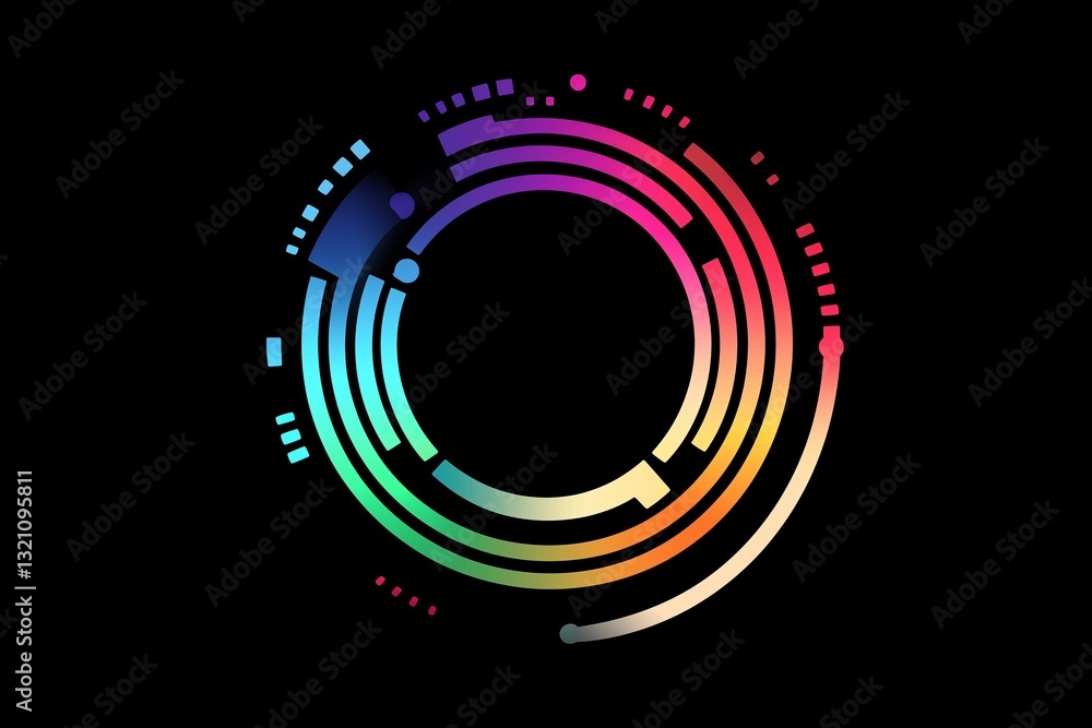 Poster pulse circle music player. audio colorful wave logo. vector equalizer element