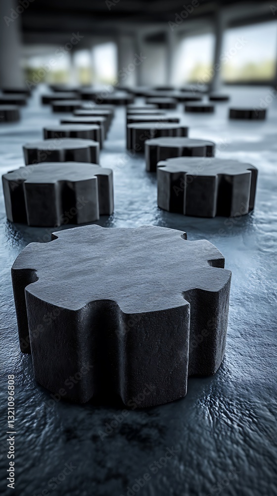Poster abstract pattern formation made of stone shapes on wet surface floor