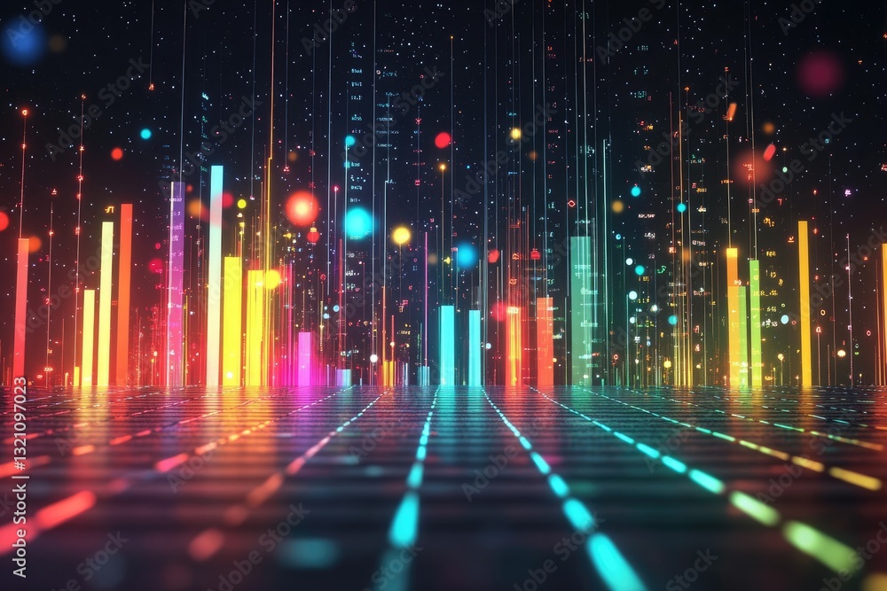 Wall mural abstract futuristic cityscape with vibrant data streams