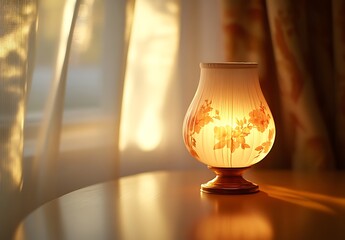 Beige Table Lamp, Floral Pattern, Warm Light, Soft Glow