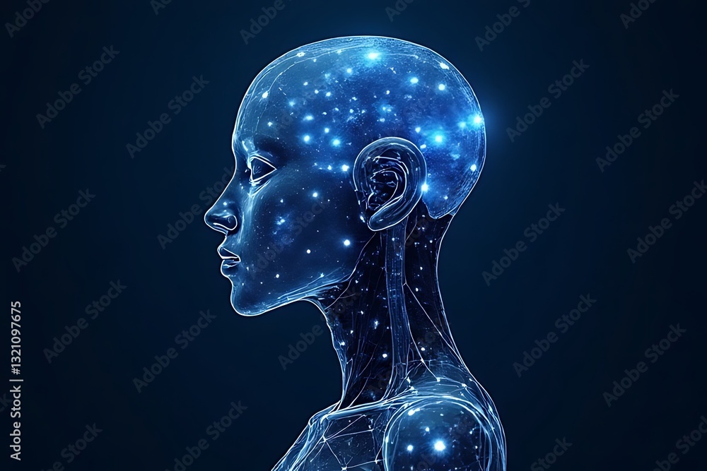 Poster exploring futuristic ai concepts digital realm graphic design high-tech environment profile perspect