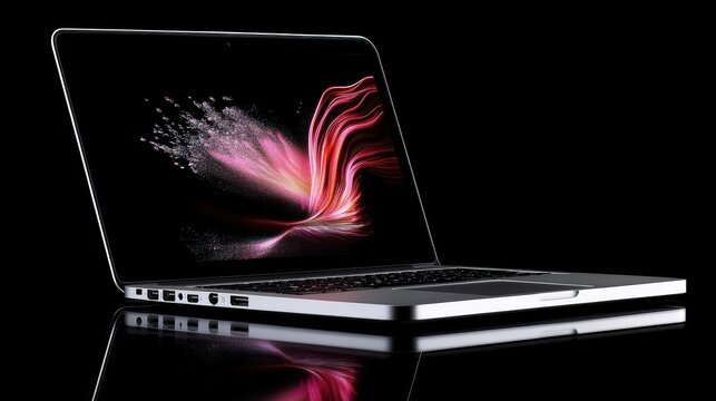 Open Box Sleek Silver Laptop Experience Vibrant World On Its Glossy Display Reviewing Black Keyboard And Hardware Stunning Design With Modern Surface