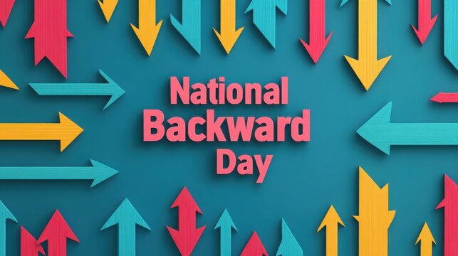 National Backward Day Celebration with Colorful Arrows and Playful Text Design - Powered by Adobe