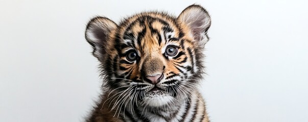 Obraz premium A captivating portrait of a young tiger cub in focus