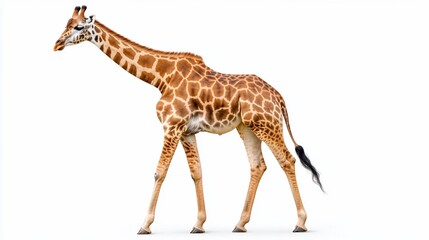 Giraffe walking, isolated on white background