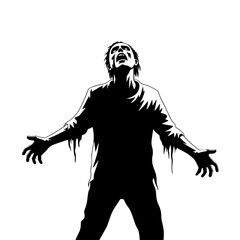 Fototapeta premium Zombie figure with eerie pose and menacing expression in a dark background