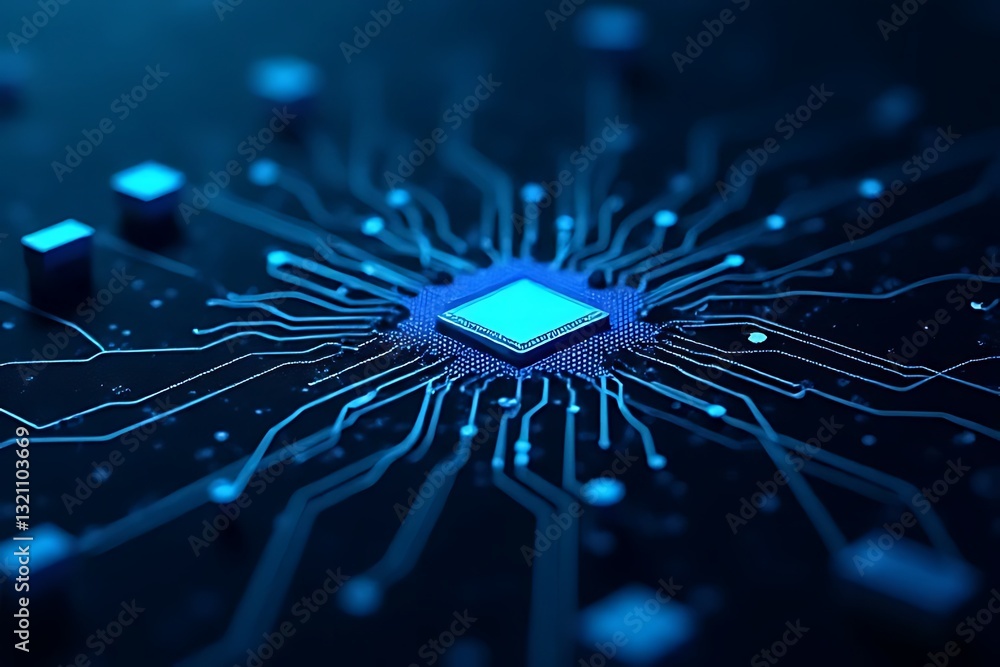Poster innovative technology microchip circuit design digital space graphic visualization futuristic enviro