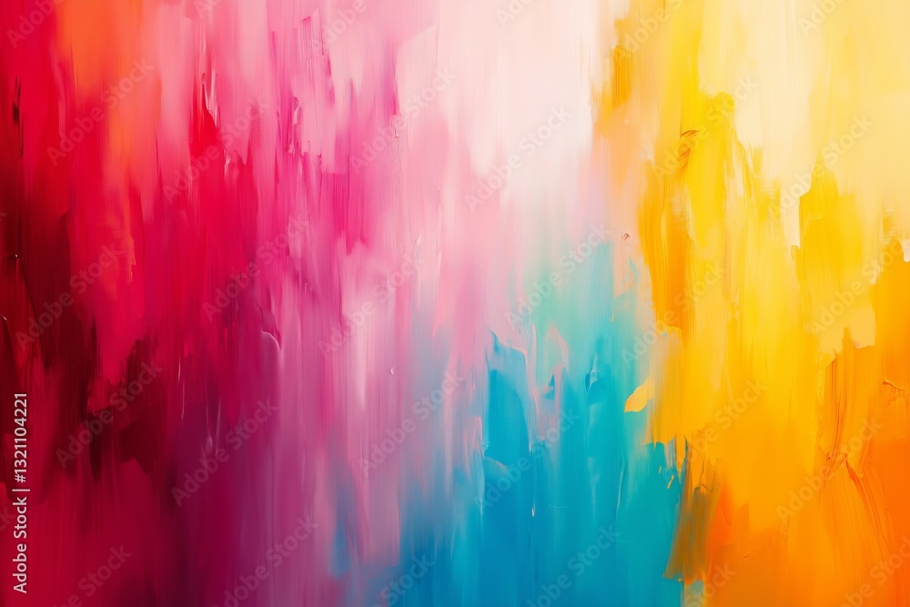 Poster the image features an abstract splash of colors blending seamlessly from red and pink hues on the le