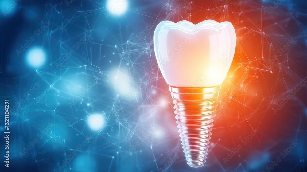 Poster bright background with abstract lightning bolt effect illustrating rapid healing from dental implant