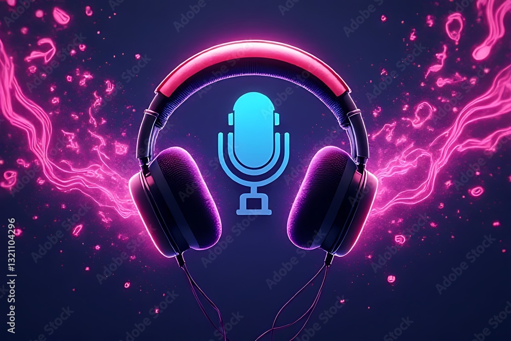 Poster creating a dynamic audio experience with headphones and microphone digital space graphic design crea