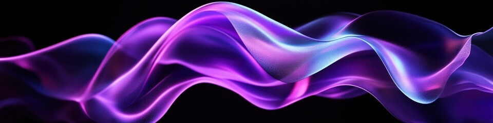 Elegant purple and blue twisted ribbon-like abstract shape against black background with smooth gradient reflections. 4k hd background with copy space. Generative AI