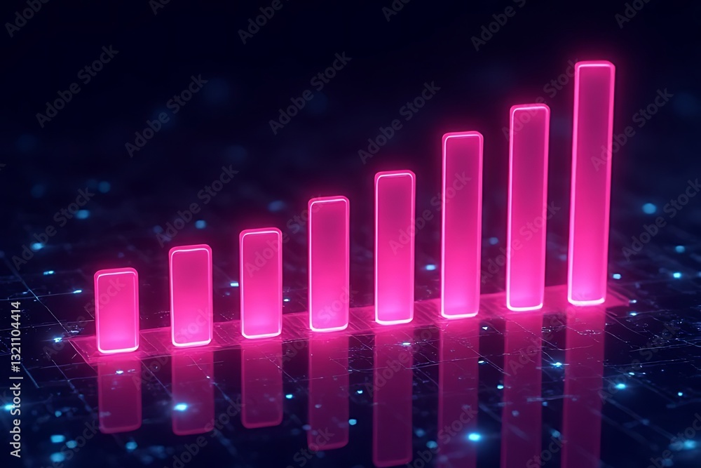 Poster analyzing growth trends in business metrics digital environment graphical representation futuristic 