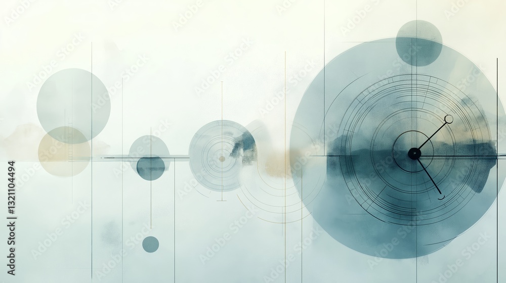 Poster conceptual art piece featuring a radio dial with abstract circular patterns in soft hues