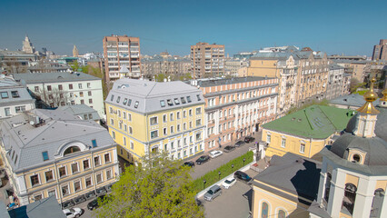 Panoramic view of the building from the roof of center Moscow timelapse, Russia