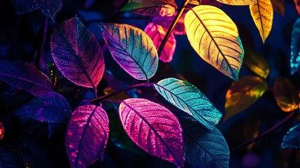 Fototapeta premium Vibrant Neon Leafs Spectacle Show of Light for Artistic Displays and Event Decor