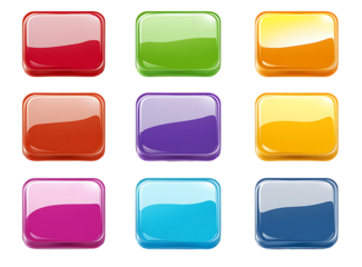 Set of Glossy Square Buttons with Rounded Corners, Colorful UI Elements in white & transparent