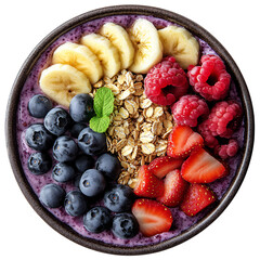 A Bowl of Brazilian Acai Bowl with Fruit and Nuts Isolated on Transparent Background