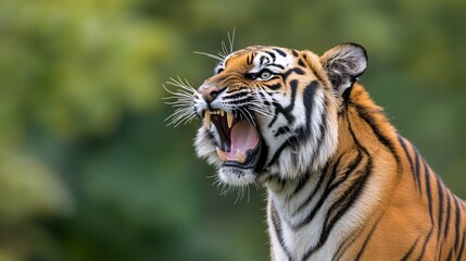 Fototapeta premium Majestic tiger roaring, showcasing its power and beauty