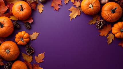 Festive Thanksgiving Top Border Still Life Pumpkin Decoration for Design Projects