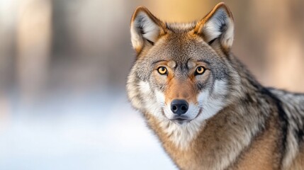 Obraz premium Majestic wolf in winter, intense gaze