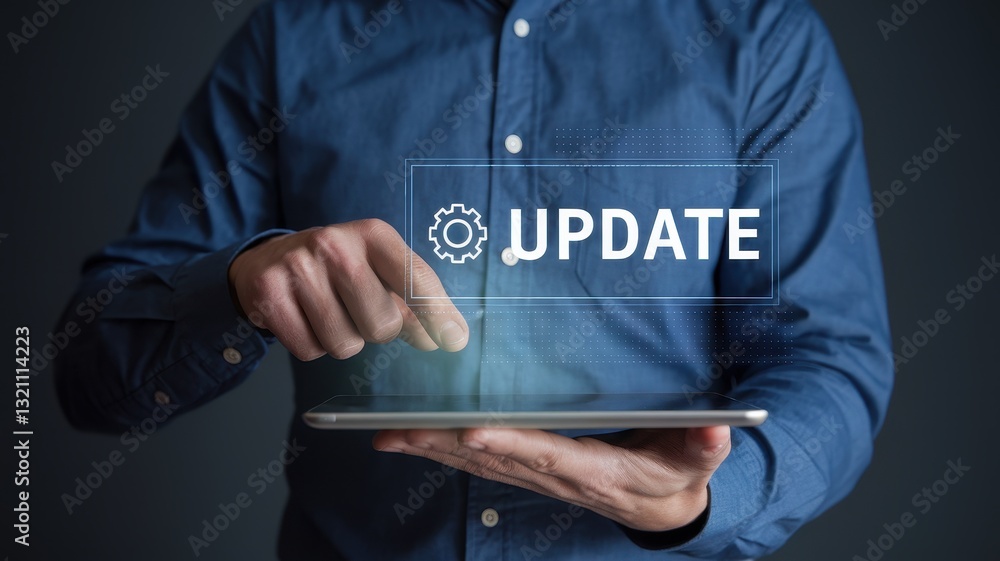 Poster software update on tablet: modern technology and digital progress