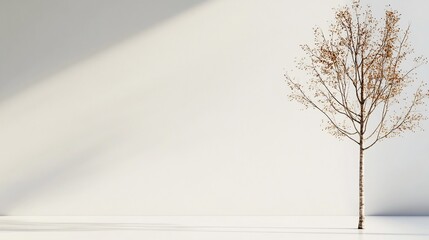 Obraz premium Minimalist room, single bare tree, sunlight