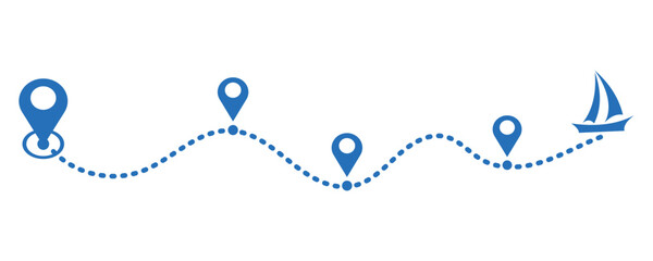 Ship's path with a dashed line trace and a start point marker