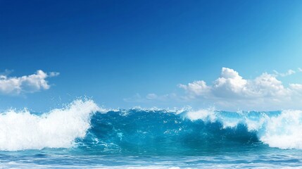 Obraz premium Ocean wave crashing under a vibrant blue sky