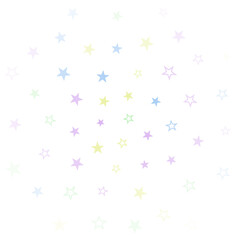 A whimsical pattern of pastel-colored stars scattered across a white background, creating a dreamy and light atmosphere.