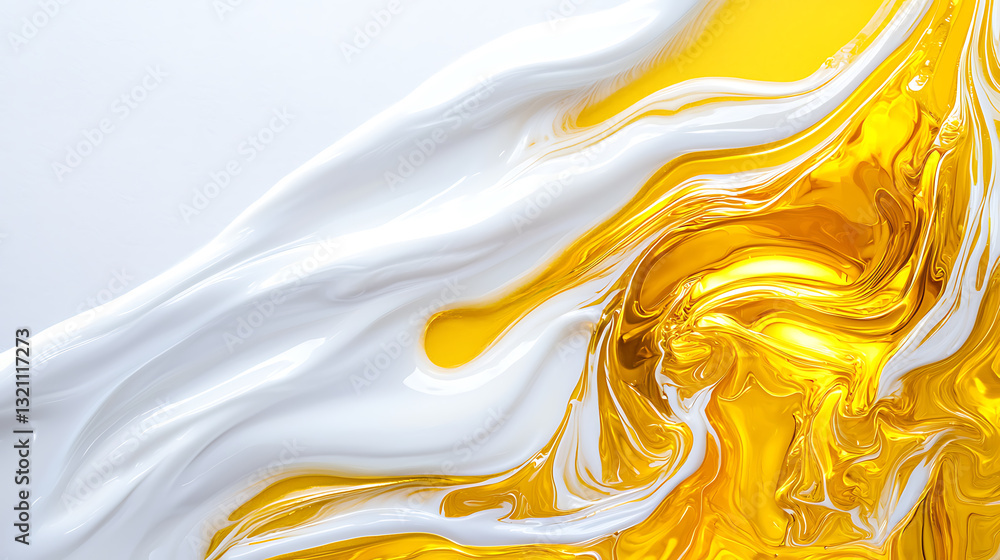 Poster dynamic swirls of yellow and white paint abstract art style studio environment close-up view creativ