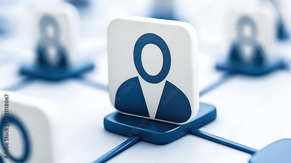 Poster modern blue and white user icon for profile account visualization in digital interfaces