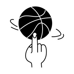 Spinning basketball on fingertip, doodle style illustration 
