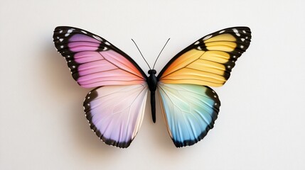 Fototapeta premium Pastel rainbow butterfly, wings spread, isolated