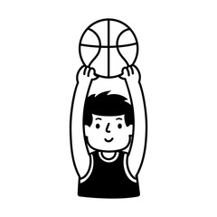 Basketball player holding ball above head, doodle illustration

