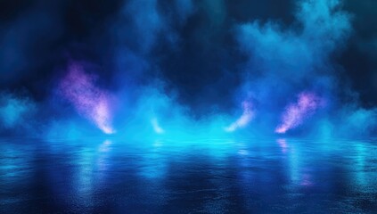 Abstract neon blue and purple smoky scene