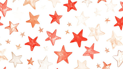 Obraz premium Seamless Watercolor Pattern of Red and Beige Stars, Hand-Painted in white & transparent