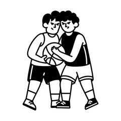 Players having basketball fight, doodle character illustration
