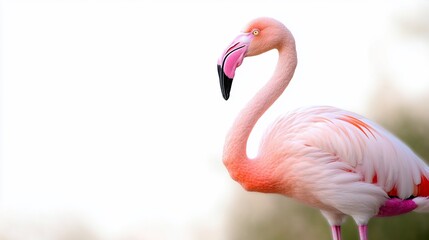 Fototapeta premium Pink flamingo, elegant posture, soft plumage
