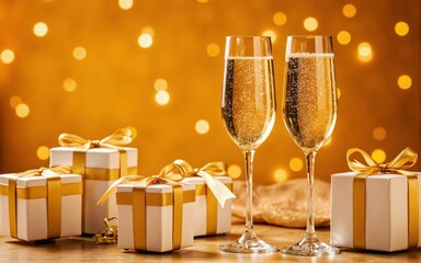 Luxurious New Year&rsquo;s Eve Celebration with Champagne Toast and Golden Holiday Gifts