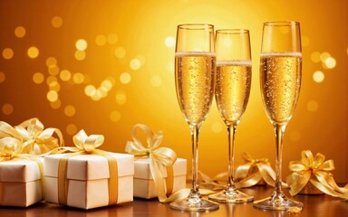 Luxurious New Year&rsquo;s Eve Celebration with Champagne Toast and Golden Holiday Gifts
