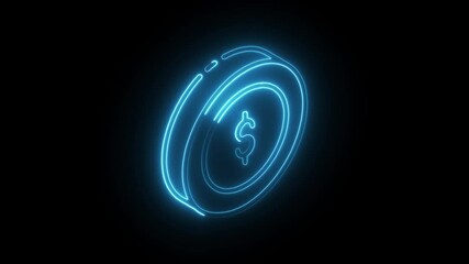 Glowing neon dollar coin  icon isolated on black background. HD Video motion graphic animation