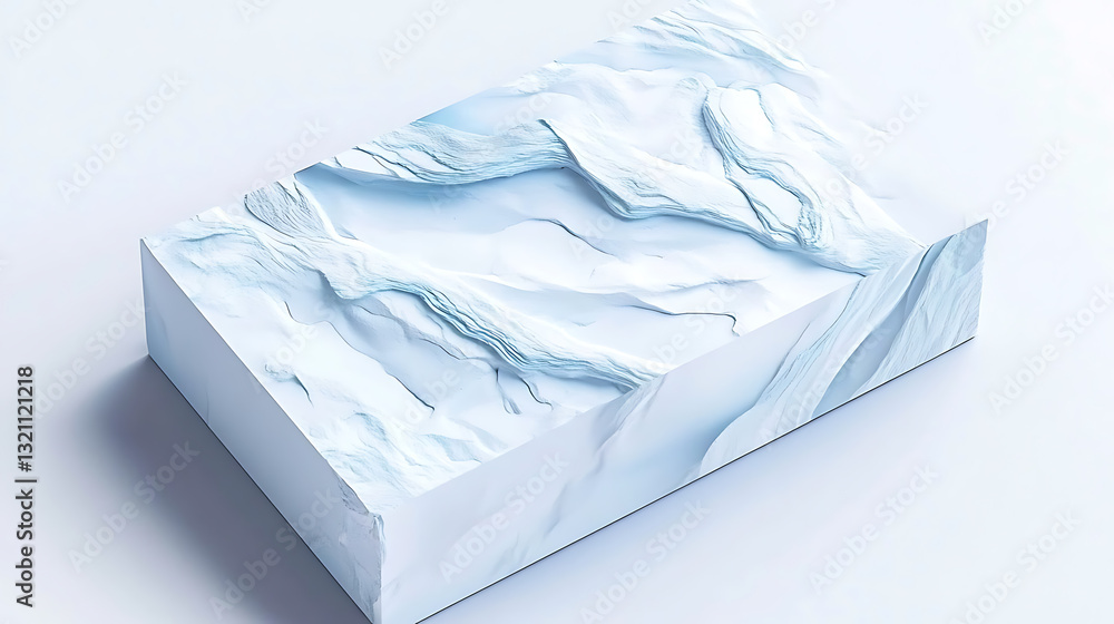 Poster Textured white marble block studio setting 3d render minimalist environment top-down view modern design concept