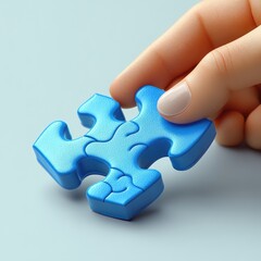 Fototapeta premium A 3D icon of a hand holding a blue puzzle, symbolizing children's intellectual development and education