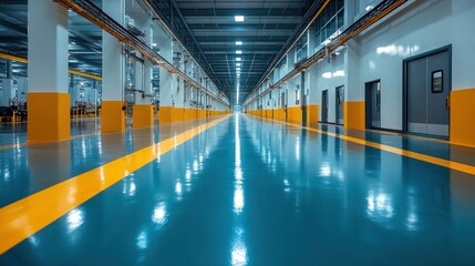 Obraz premium Industrial Interior Corridor, Clean and Polished Concrete Floor
