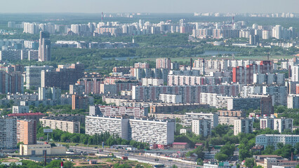 Fototapeta premium Panoramic aerial view of the buildings from the rooftop of Moscow International Business Center skyscraper timelapse, Russia
